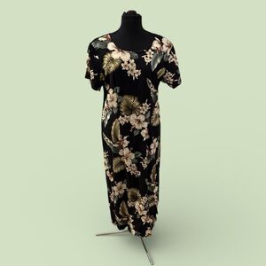 Tropical Floral Black Maxi Dress